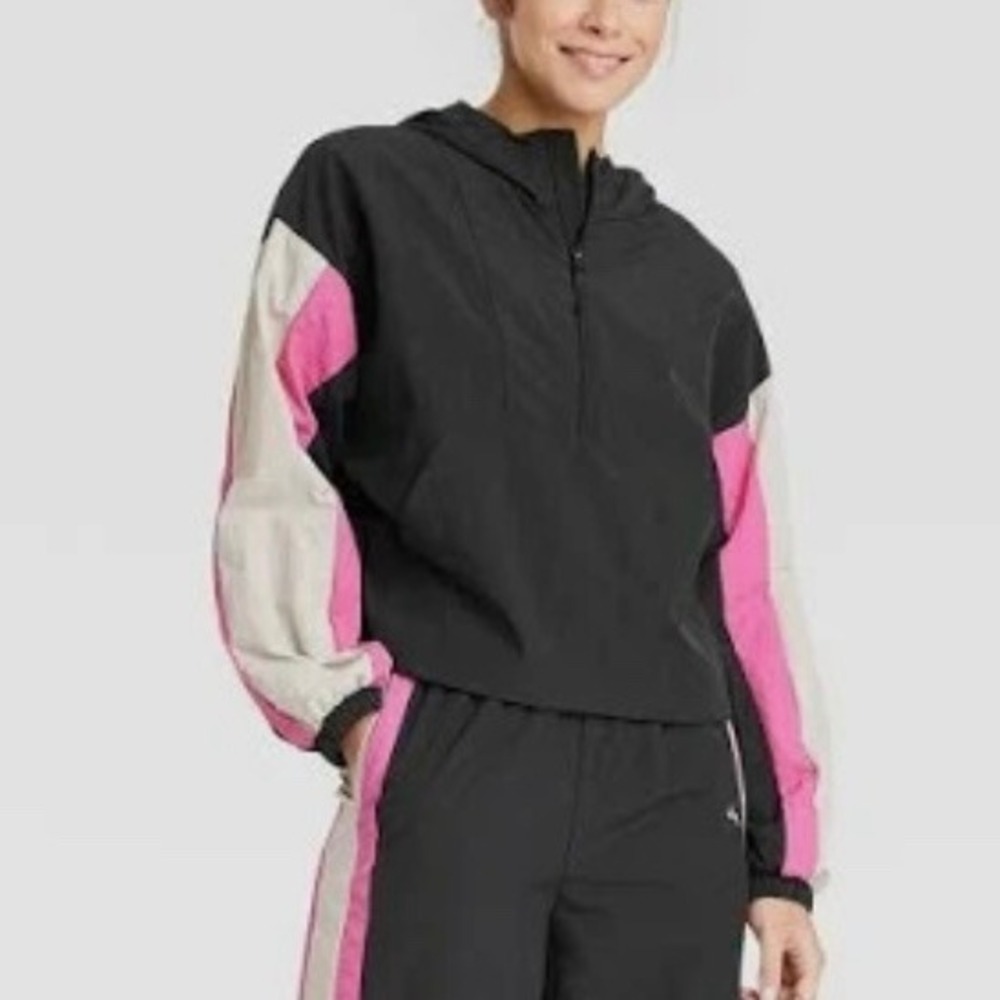 Joy‎ Lab Colorblock Cropped Windbreaker Jacket Black Pink XL Active